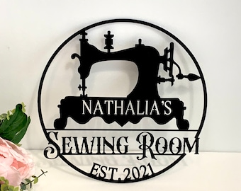 Personalized Sewing Machine Sign, Custom Quilting & Sewing Room Metal Wall Art