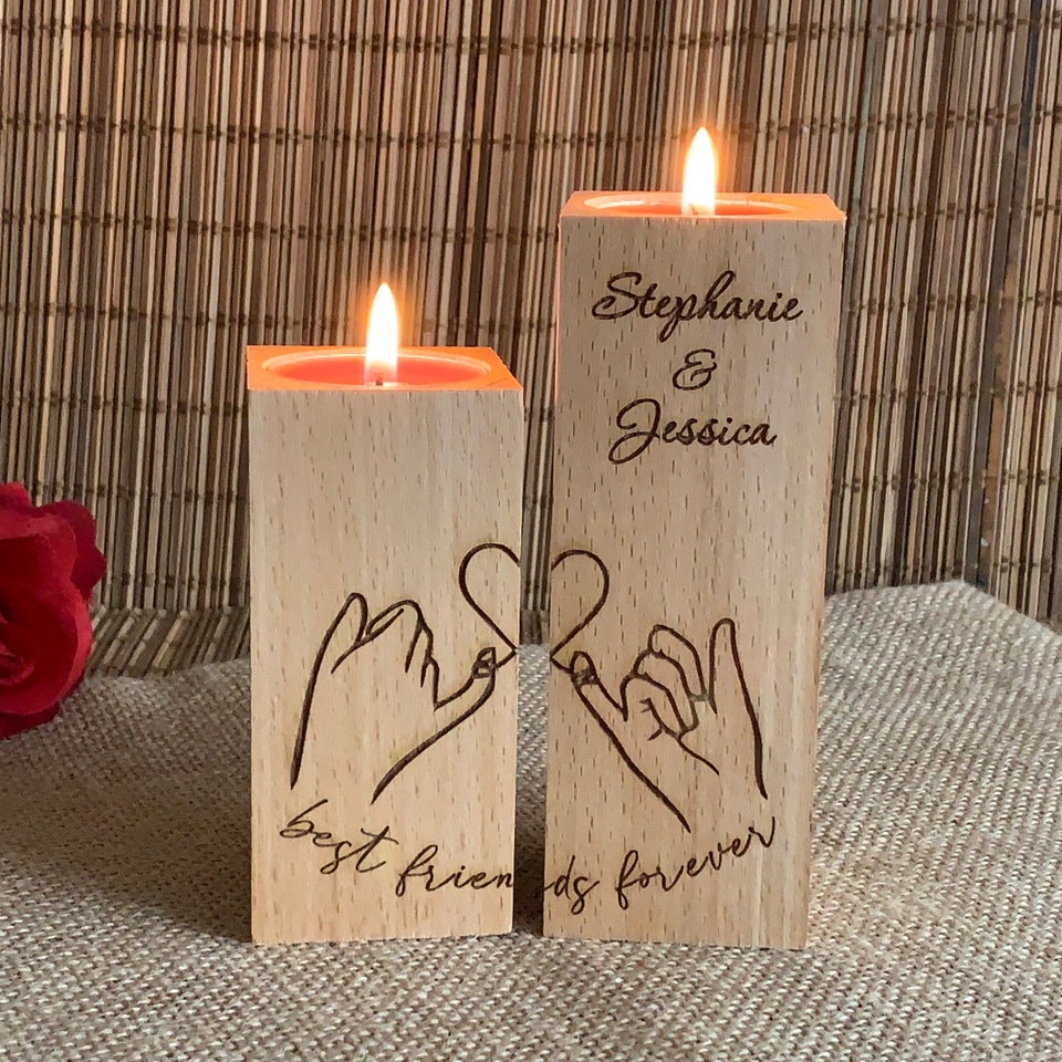 Best Friends Forever Personalized Wooden Candle Holder Custom Names