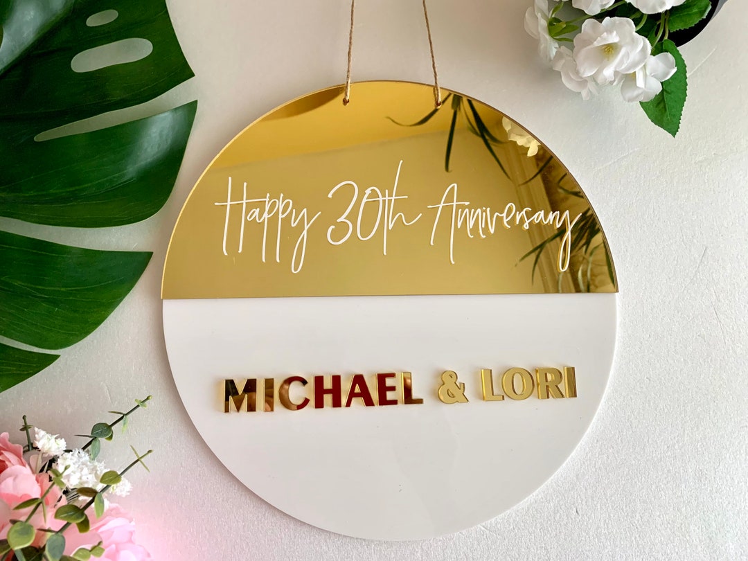 Plaque ronde d'anniversaire personnalisée en acrylique, panneaux suspendus,  noms personnalisés, décorations de fête, toile de fond faite à la main,  cadeau Photo pour couples -  France