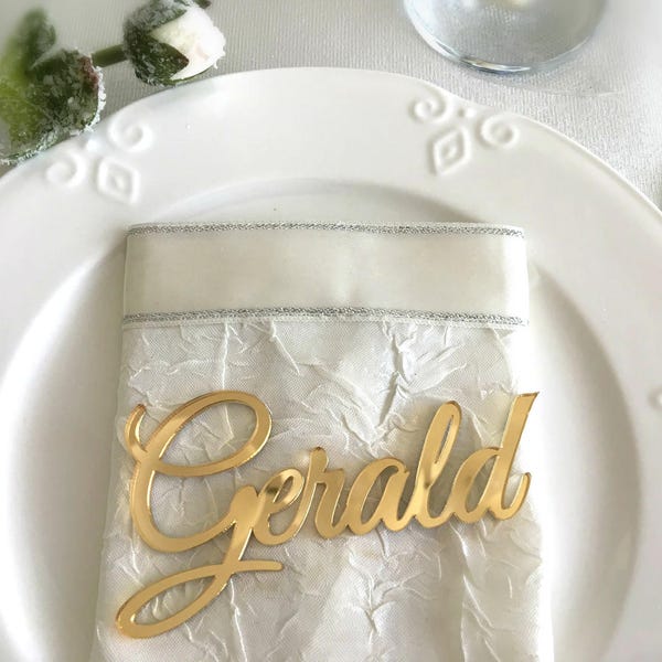 Laser cut names Wedding place cards Gold Mirror table names Acrylic wedding Table decor Event Decoration Bridal shower decor Name settings