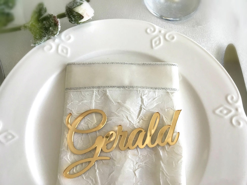 Laser Cut Names Wedding Place Cards Gold Mirror Table Names Etsy