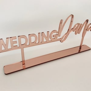 Tabletop Sign Personalized Wedding Custom Name Calligraphy Hashtag Laser Cut Acrylic Wood Free Standing Reception Decor Event Party Welcome image 8