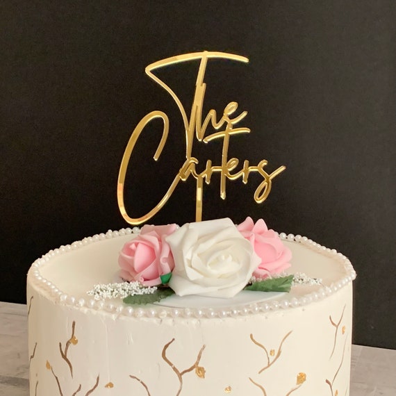 Wedding Cake Topper with Custom Last Name – Mr and Mrs Cake Topper – Anniversary Cake Topper – Bride & Groom – Calligraphy Cake Topper