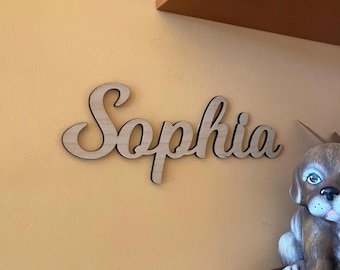 Custom Script Wooden Name Sign, Personalized Word Plaque, Laser Cut Names, Wall Art Decor