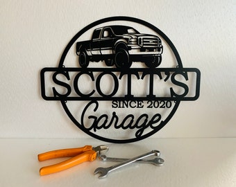 Personalized Metal Name Garage Sign Custom Plaque Wall Art Housewarming Est Year Man Cave Dad's Gift Mechanic Workshop American Car Pickup