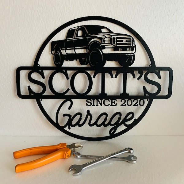 Personalized Metal Name Garage Sign Custom Plaque Wall Art Housewarming Est Year Man Cave Dad's Gift Mechanic Workshop American Car Pickup