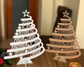 Personalized Family Names 2024 Christmas Tree Custom Xmas Gift Unique Ornament Home Decorations Laser Cut Names Handmade Freestanding Trees