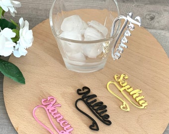 Personalized Wine Glass Charms with Heart Custom Wedding Name Tags for Glasses Cocktail Names Hanging Drink Markers Seating Chart Drink Tags