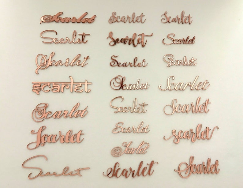 Rose gold mirror Laser cut guest names Place setting Personalized acrylic signs Table wedding plate name Escort place cards Calligraphy tags image 1