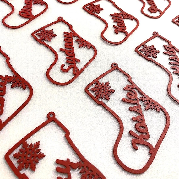 Personalized Holiday Stocking Custom Christmas Ornaments Name Gift Tags Laser Cut Names Acrylic Tree Decor Red Handmade Xmas Metal Baubles