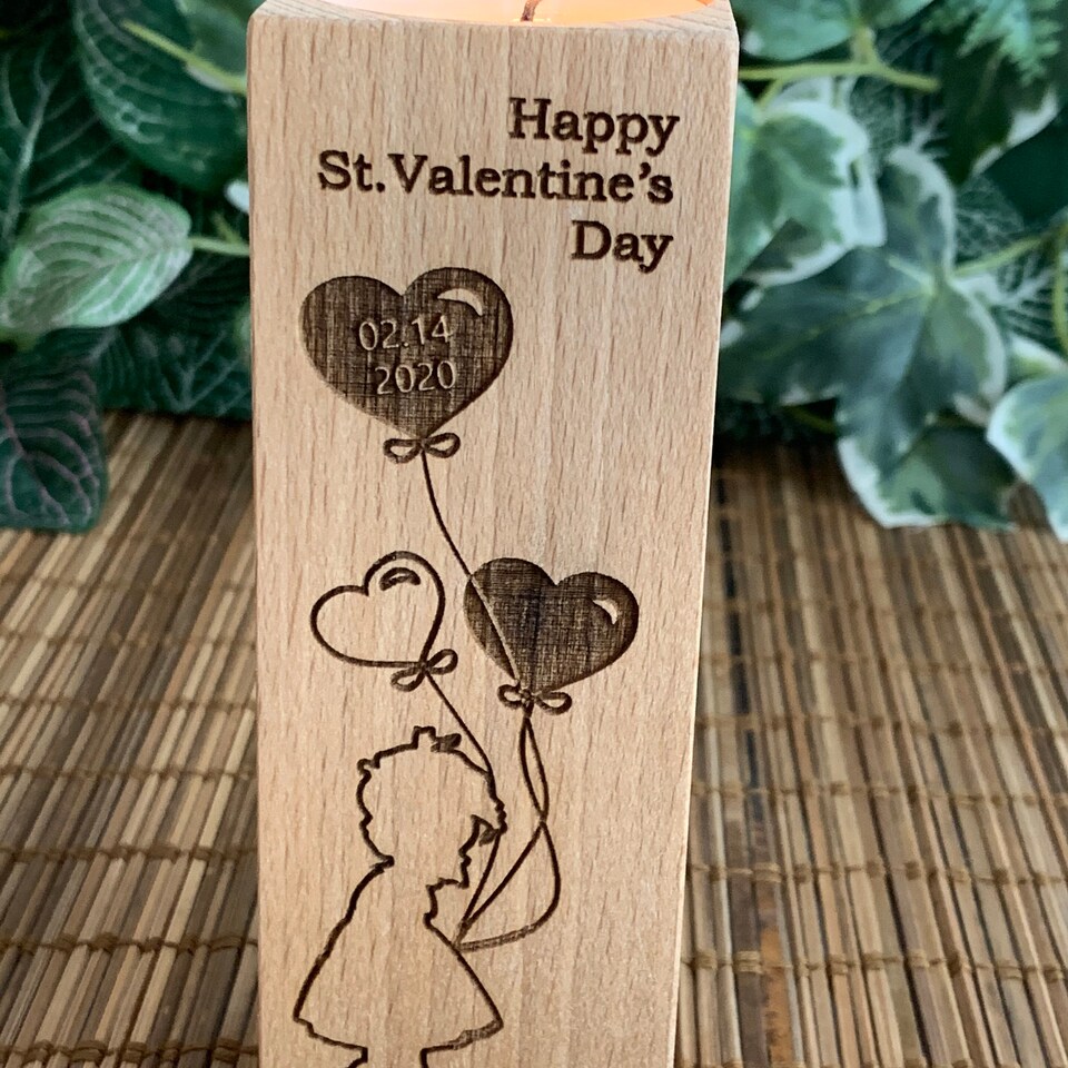 Wooden Candle Holders Personalized Happy Valentines Day Gift Save the Date Engraved Custom Names