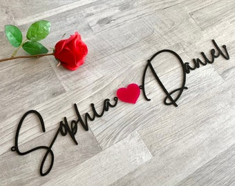 Personalized Name Sign, Family Sign, Custom Names and Heart, Custom Metal Words, Laser Cut Names, Script Metal Letters for Wall, Love Plaque