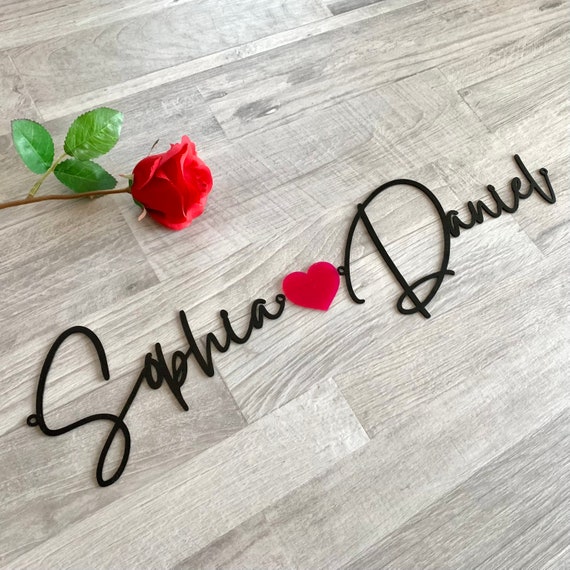 Custom Script Metal Names and Heart - Personalized Love Sign, Custom Metal Words, Laser Cut Names, Metal Letters for Wall, Metal Name Sign