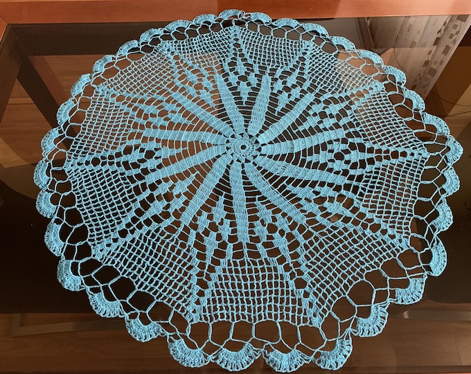 Large Blue Doily Crochet Round Lace Cotton Handmade Doilies Tablecloth Home Table Decorations Gift for Mom Mother's Day, Gift for Grandma