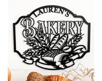 Custom Name Bakery Sign - Personalized Metal Kitchen Wall Art & Farmhouse Decor