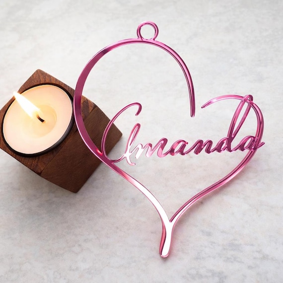 Personalized Heart Ornament with Name, Custom Hanging Love Bauble, Romantic Valentine’s Day Gift