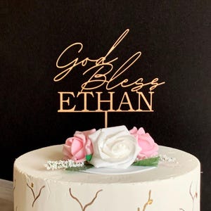Woodgod bless cake topper.