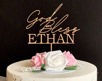 Personalisierte God Bless Cake Topper mit individuellem Namen - Kommunion und Tauffeier