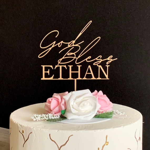 Personalized God Bless Cake Topper with Custom Name, Cake Topper for First Communion and Christening Celebration,  Party Decor Accent