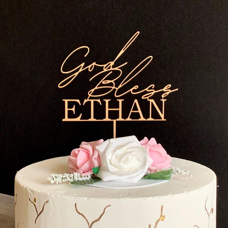 Woodgod bless cake topper.