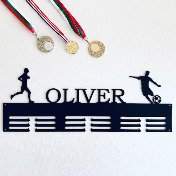 Personalized Medal Holder, Custom Name, Soccer Runner, Medal Display Rack for Awards, Metal Medal Holder, Running Medal Hanger, Gift for Men