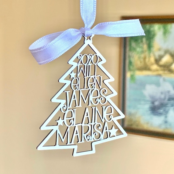 Personalized 2025 Christmas Tree Ornaments Custom Family Names Laser Cut Holiday Gift Happy New Year 2026 Xmas Silver Hanging Tag Kids Names