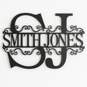 Letrero con monograma de letras divididas personalizado, decoración de pared con nombre familiar personalizado