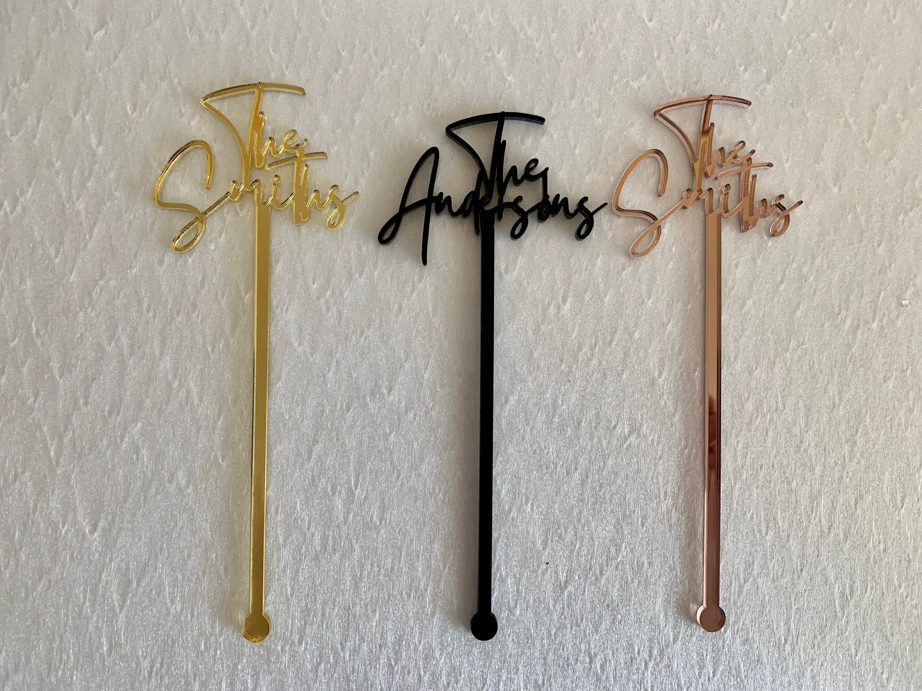 Personalized Name Drink Stirrers Custom Hand Lettered Font Calligraphy Swizzle Sticks Cocktail