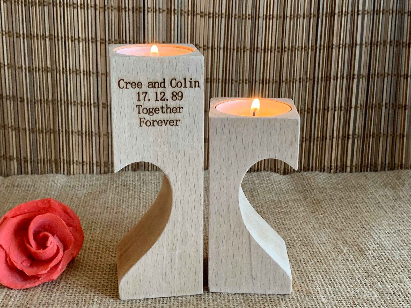 Personalized Engraved Wooden Candle Holder Wood Decorative Etsy