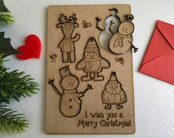 Personalized Christmas Children's Greeting Wood Cards Laser Cut Figurine Xmas Figures Custom Gift Wooden Ornaments Handmade Puzzles for Kids