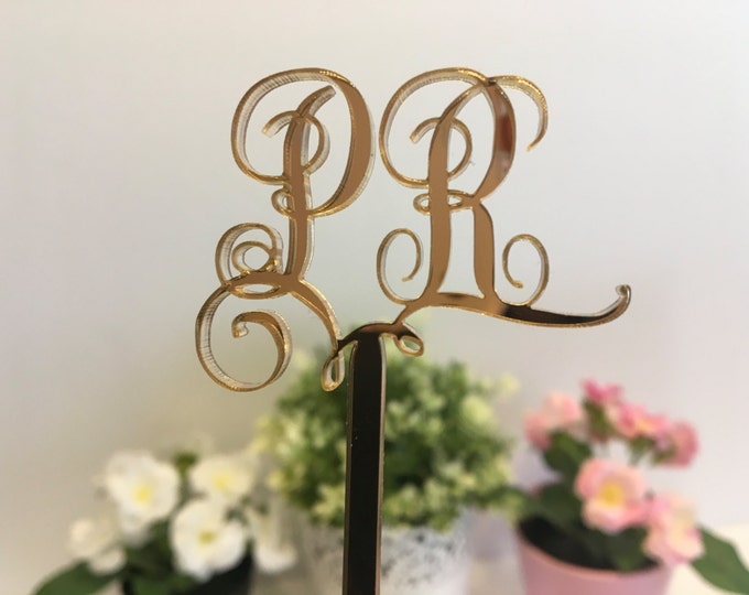 Custom Gold Wedding Initials Custom Decorations Personalized initials Monogram for Cake Topper Calligraphy Letters Gold, Silver, Any Colors