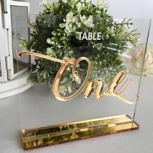 Personalized Wedding Table Numbers - Custom Table Number Holders - Calligraphy - Gold Wedding Sign - Table Centerpiece - Script Table Number