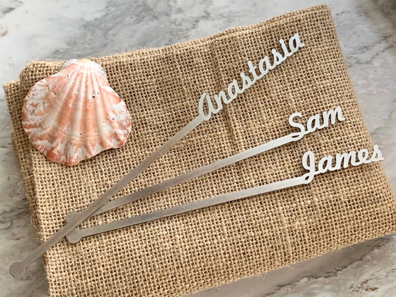 Personalized swizzle stir sticks Custom name drink stirrers Stainless steel Silver wedding Cocktail accessories Anniversary centerpieces