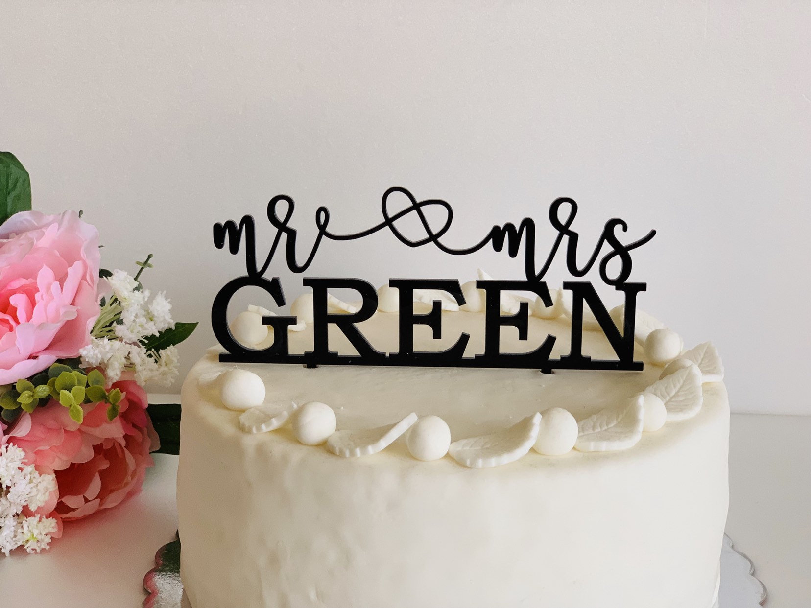 Personalised Acrylic Mr & Mrs Wedding Anniversary Heart Cake Topper Ref 2 