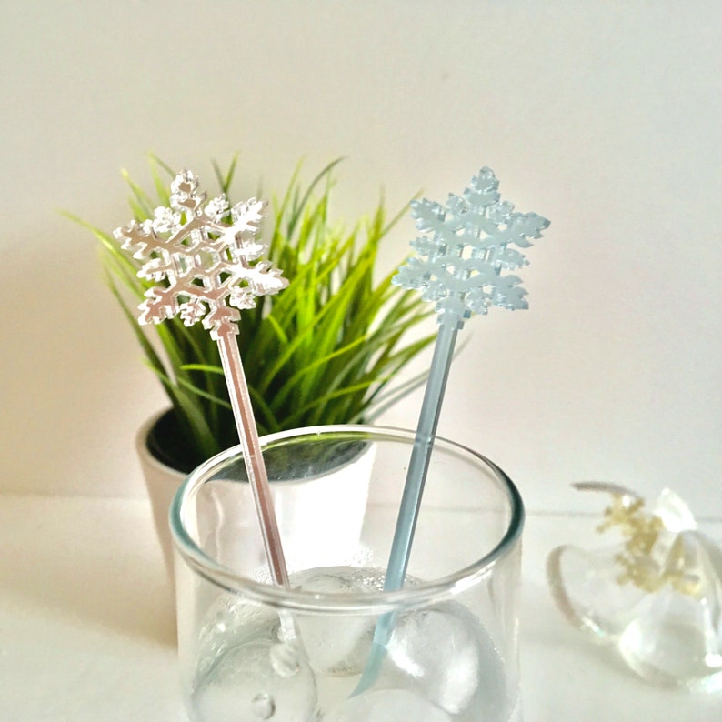 Snowflake Swizzle Sticks White Snow Flake Frosted Blue Etsy