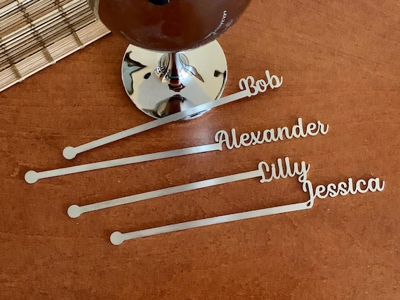 Custom name swizzle stir sticks Personalized metal drink stirrers Stainless steel Wedding cocktail accessories Birthday Hen party, New FONT