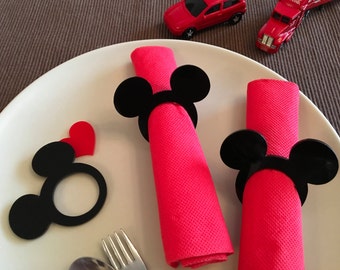 Mickey napkin rings Kids cloth napkins Mickey theme Mickey Mouse head napkin ring holders Minnie Mouse Kids party favors Disney birthday tag