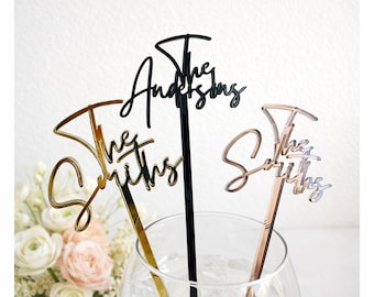 Wedding Drink Stirrers with Personalized Last Name or Custom Text
