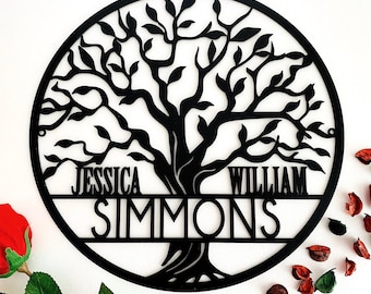 Tree of Life Sign, Custom Family Name Metal Wall Art for Wedding or Anniversary