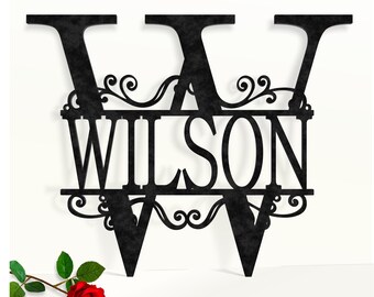 Split Letter Wall Monogram,  Door Wreath Hanger, Personalized Garden Metal or Acrylic Family Sign, Custom initial & Last Name Wedding Gift