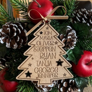 Personalized Wooden Family Christmas Trees - Christmas 2024 - Engraved Hanging Ornaments - Family Names - Holiday Gift Wood Trees Kids Names