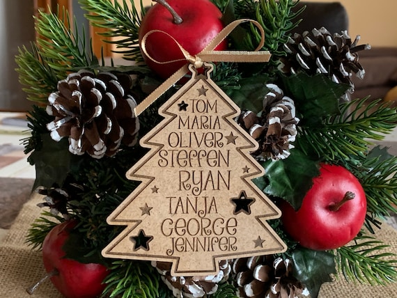 Custom Personalised Family with Christmas/Xmas Tree Bauble Ornaments 