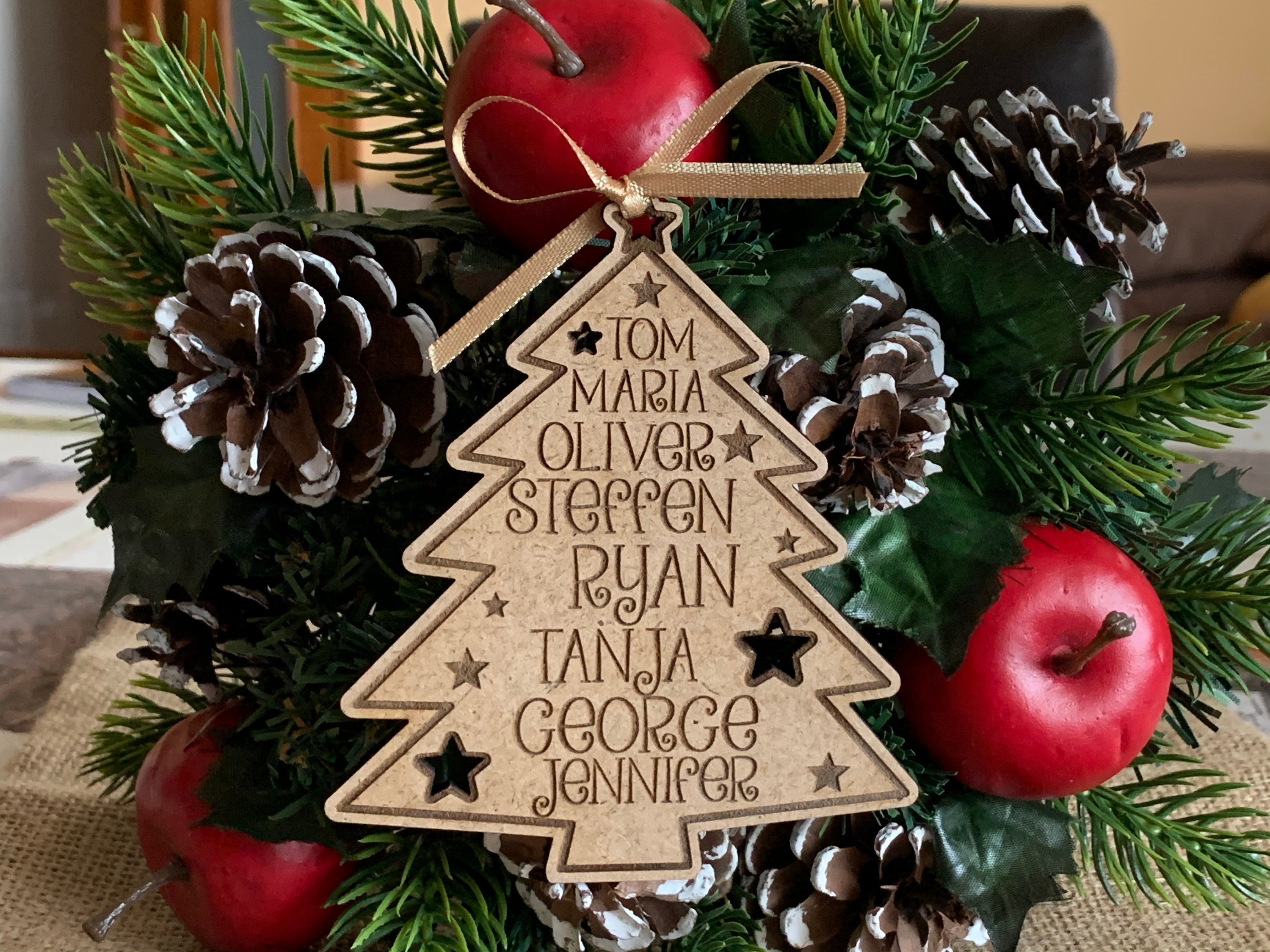 Árbol genealógico de madera personalizado de muñeco de nieve de Navidad,  letrero de árbol de la vida de madera personalizado, letrero de mesa