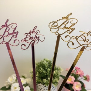 Selecciones para fiesta de Oh Baby, baby shower, decoración para fiesta de revelación de género, decoración para bebé nuevo, es niña, es niño, lindos cupcakes, adornos, palitos para centro de mesa