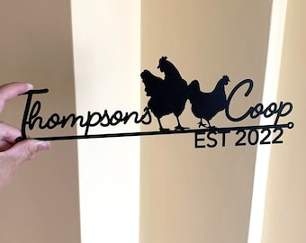 Personalized Chicken Coop Sign - Custom Family Name Metal Plaque - Farmhouse Wall Art – Established Date