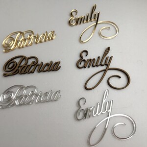 Gold Mirror Laser Cut Names Personalized Wedding Place Cards Guest Names Wedding centerpiece Wedding table cards Table settings Dinner party image 6