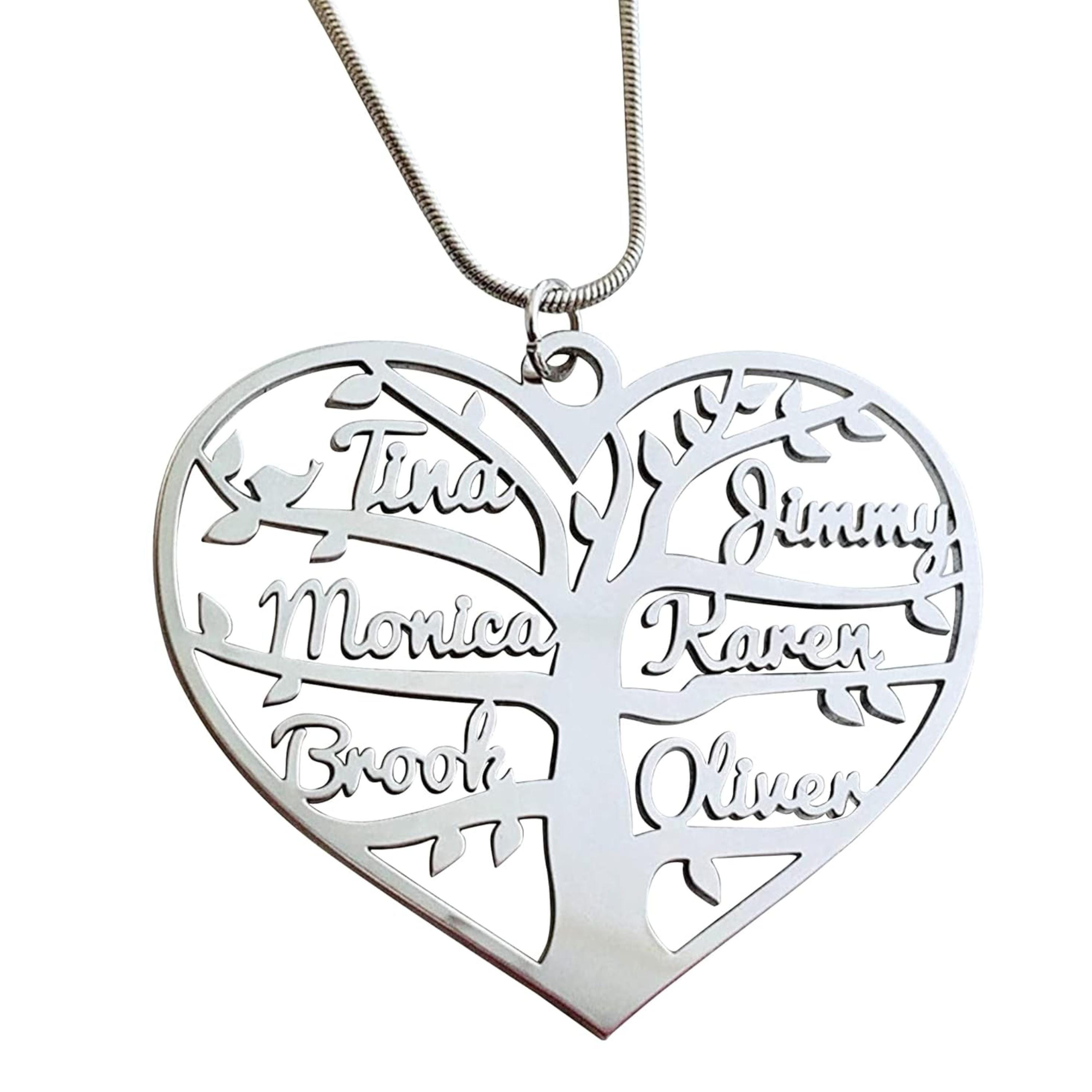 Laser Engraved Name Family Tree Heart Pendant Laser Engraved Name Family Tree Heart Pendant