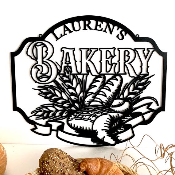 Personalized Bakery Name Sign - Custom Metal Kitchen Wall Art - Baker Name Sign - Farmhouse Decor - Mom’s Bakery Bread & Baking Kitchen Sign