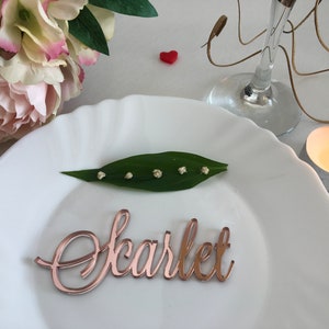 Rose gold mirror Laser cut guest names Place setting Personalized acrylic signs Table wedding plate name Escort place cards Calligraphy tags image 9