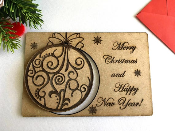 Merry Christmas Wood Greeting Cards Personalized Engraved Cards Christmas Family Ornament Handmade Xmas Cards Custom bauble Holiday ornament